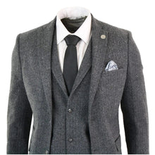 Load image into Gallery viewer, Men&#39;s Charcoal 3 Piece Tweed Suit Herringbone Suit
