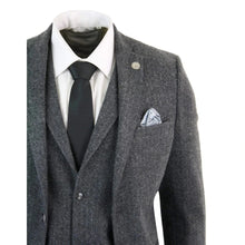 Load image into Gallery viewer, Men&#39;s Charcoal 3 Piece Tweed Suit Herringbone Suit
