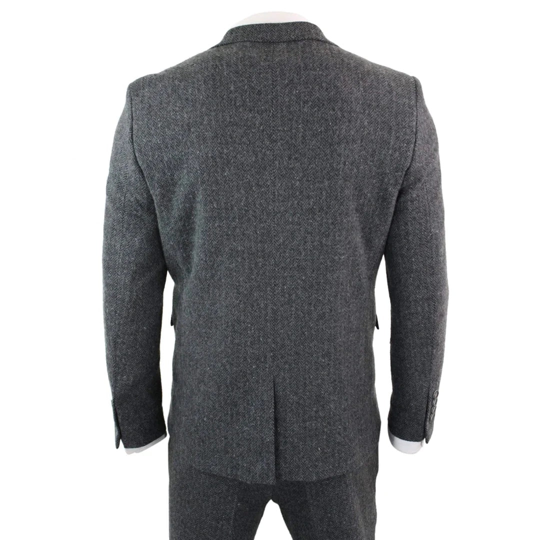 Men's Charcoal 3 Piece Tweed Suit Herringbone Suit