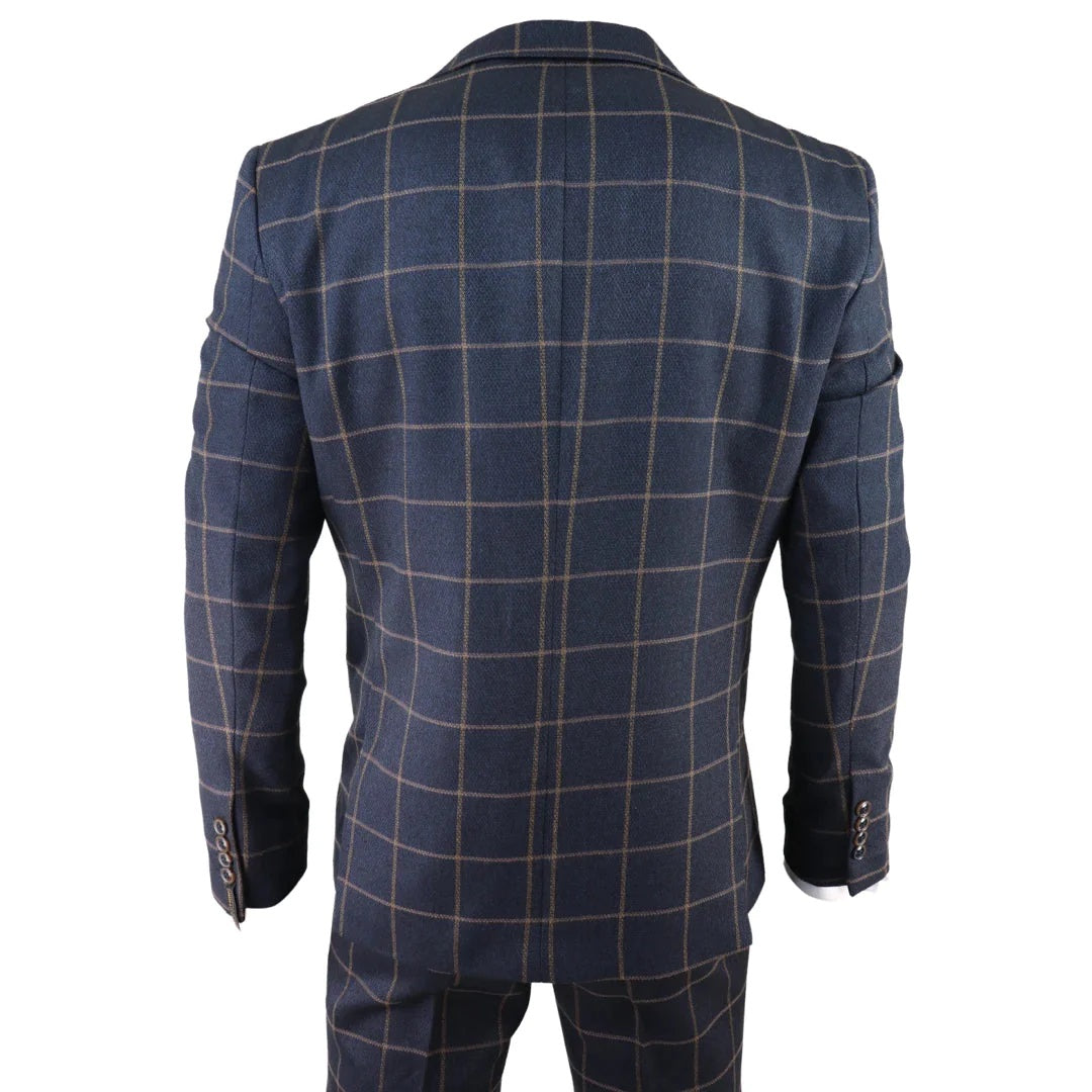 Kempson Men's 3 Piece Navy Tweed Wool Blend Suit