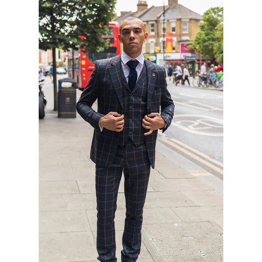 Kempson Men's 3 Piece Navy Tweed Wool Blend Suit