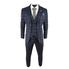 Load image into Gallery viewer, Kempson Men&#39;s 3 Piece Navy Tweed Wool Blend Suit
