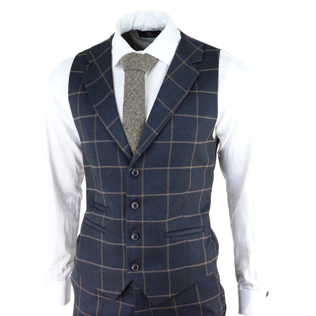 Kempson Men's 3 Piece Navy Tweed Wool Blend Suit