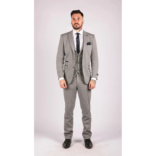 Men's Grey 3 Piece Tweed Suit Herringbone Suit
