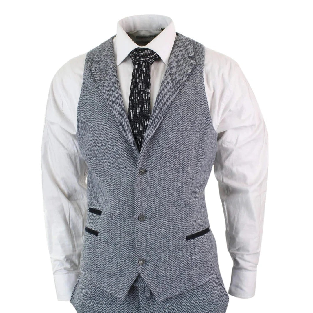 Men's Grey 3 Piece Tweed Suit Herringbone Suit