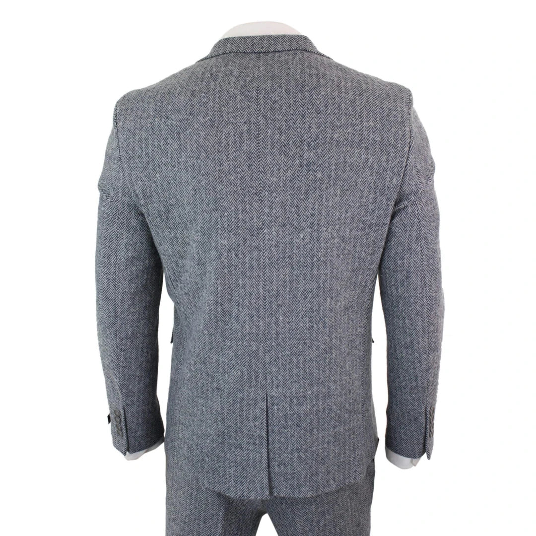 Men's Grey 3 Piece Tweed Suit Herringbone Suit