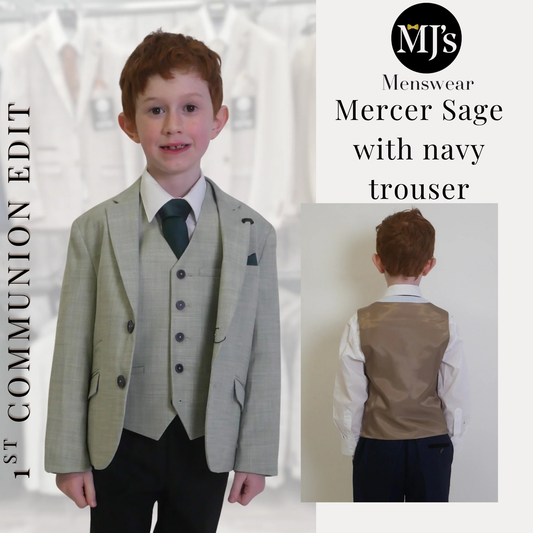 Boy's Mercer Sage Green 3 Piece Suit with navy trouser