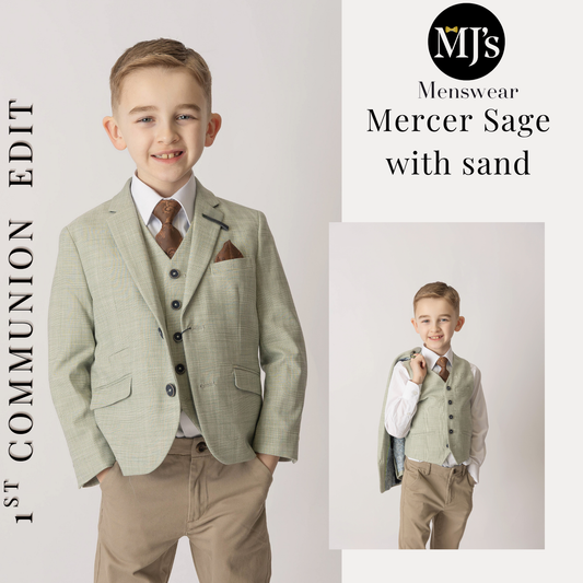 Mercer Sage Boy's suit with sand chino