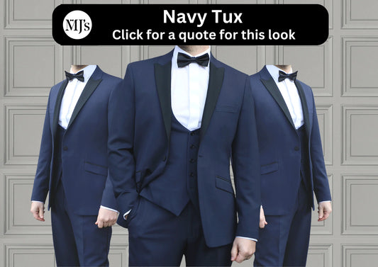 Navy tuxedo wedding quote