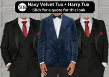 Load image into Gallery viewer, Navy Velvet Tux + Harry Tux Wedding Quotation
