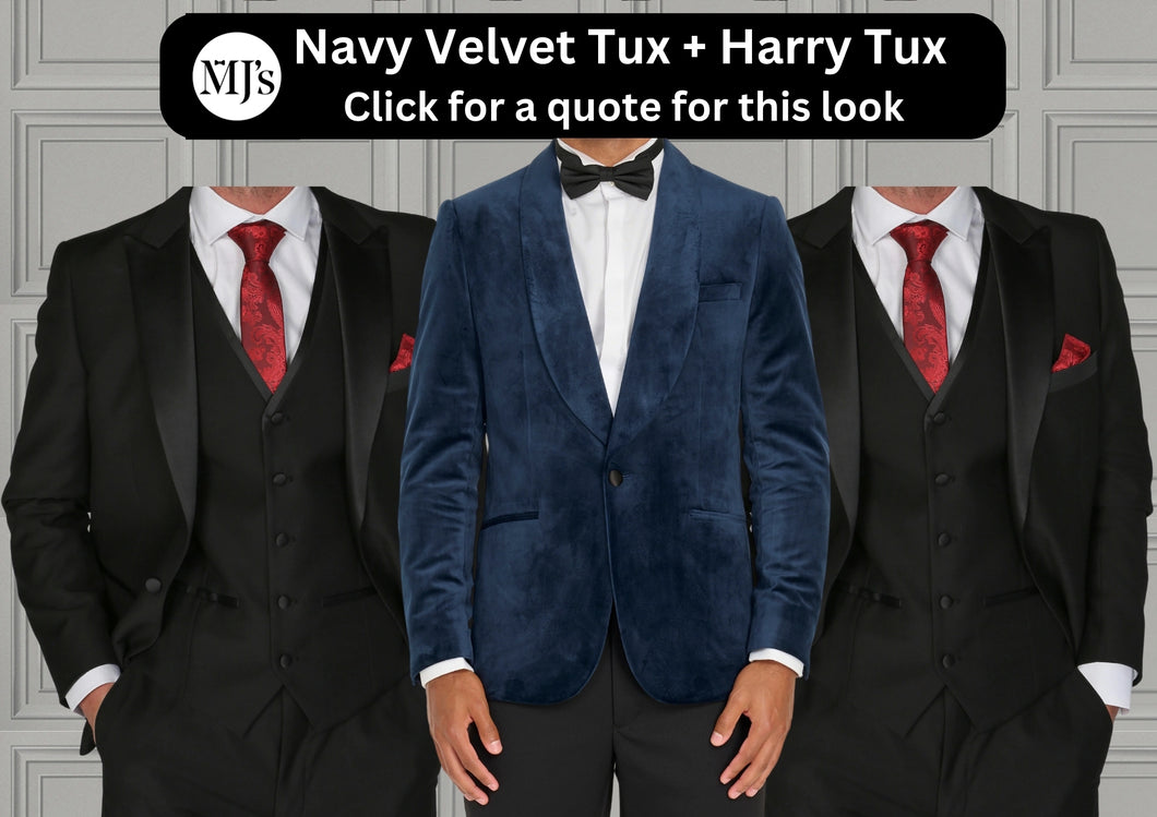Navy Velvet Tux + Harry Tux Wedding Quotation