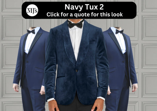 Navy velvet tuxedo wedding quote