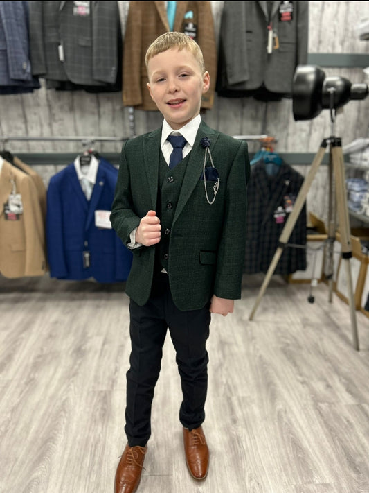MJ's Olive Green Boy's 3 Piece Suit with navy trouser