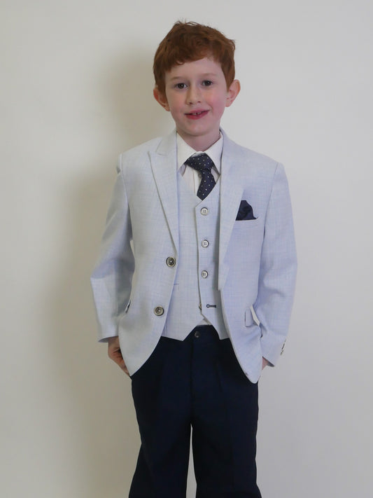 Boy's Langford's Sky Blue 3 Piece Suit with navy trousers