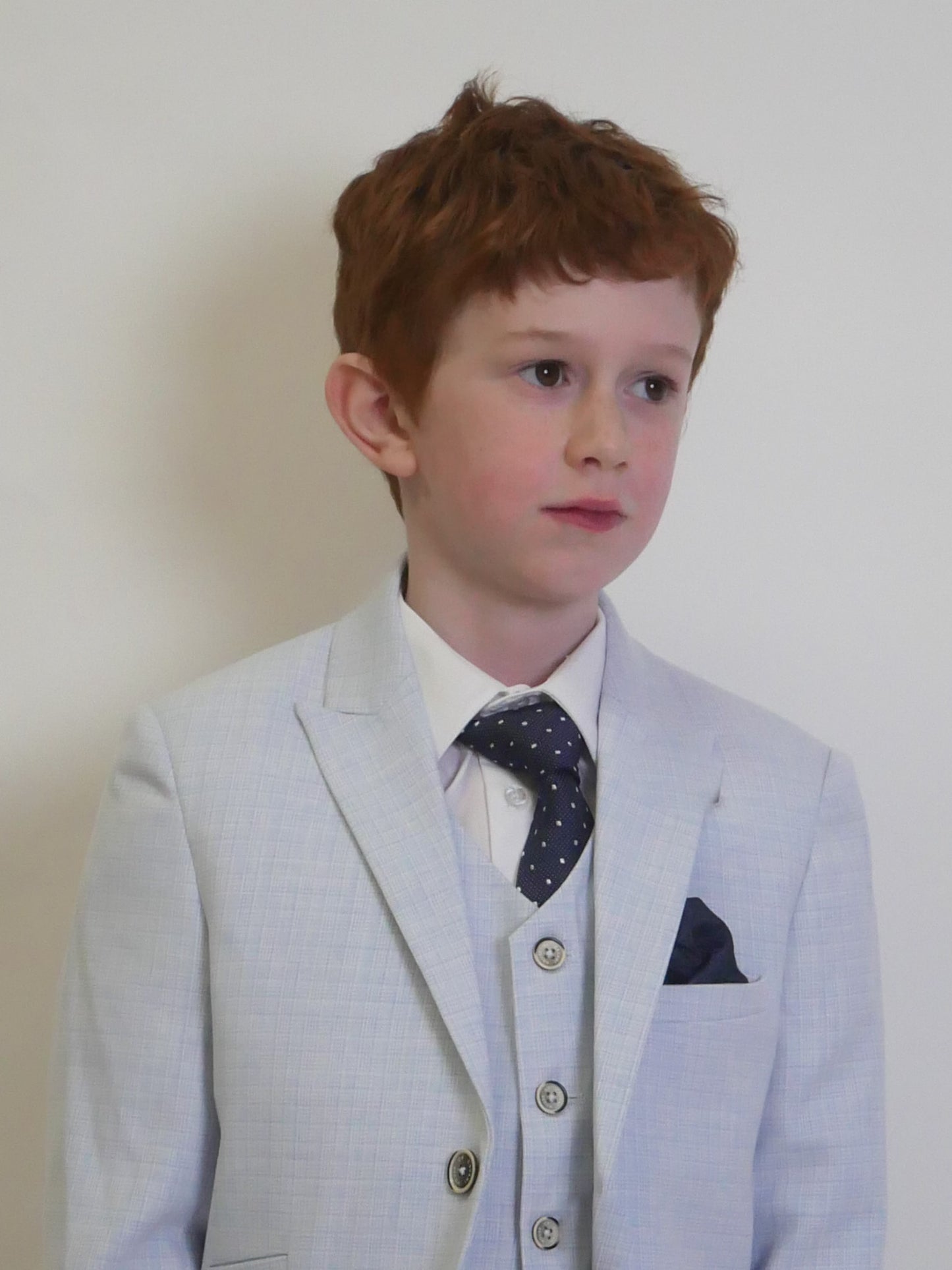 Boy's Langford's Sky Blue 3 Piece Suit with navy trousers