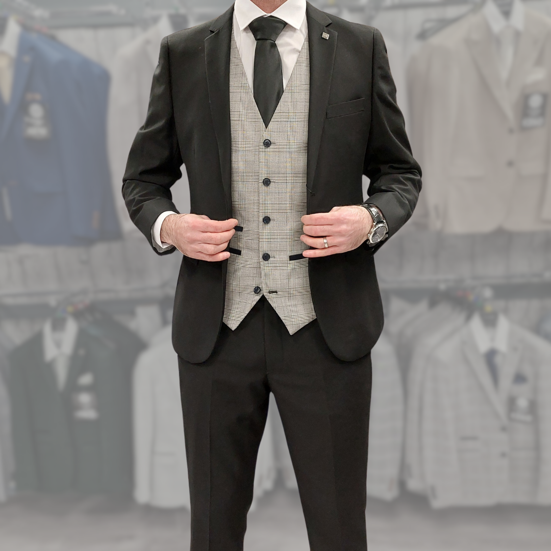 Parker Black with Hugo Waistcoat + Parker Black Hire Wedding Quotation