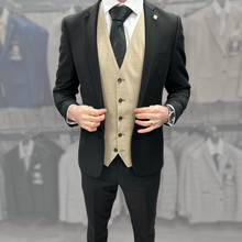 Load image into Gallery viewer, Parker Black with Kurt Beige Waistcoat + Parker Black Wedding Quotation
