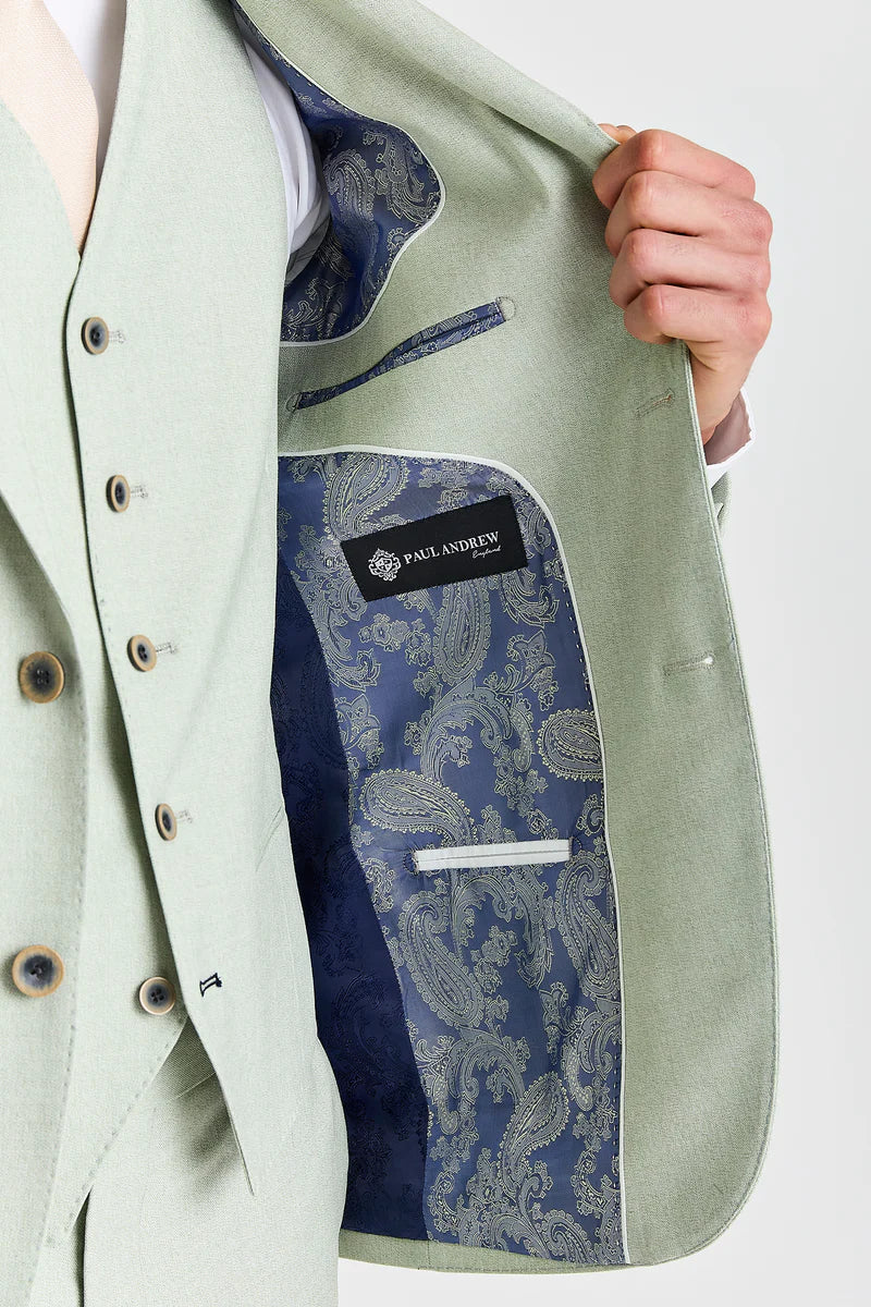 Belmont Sage with navy trousers