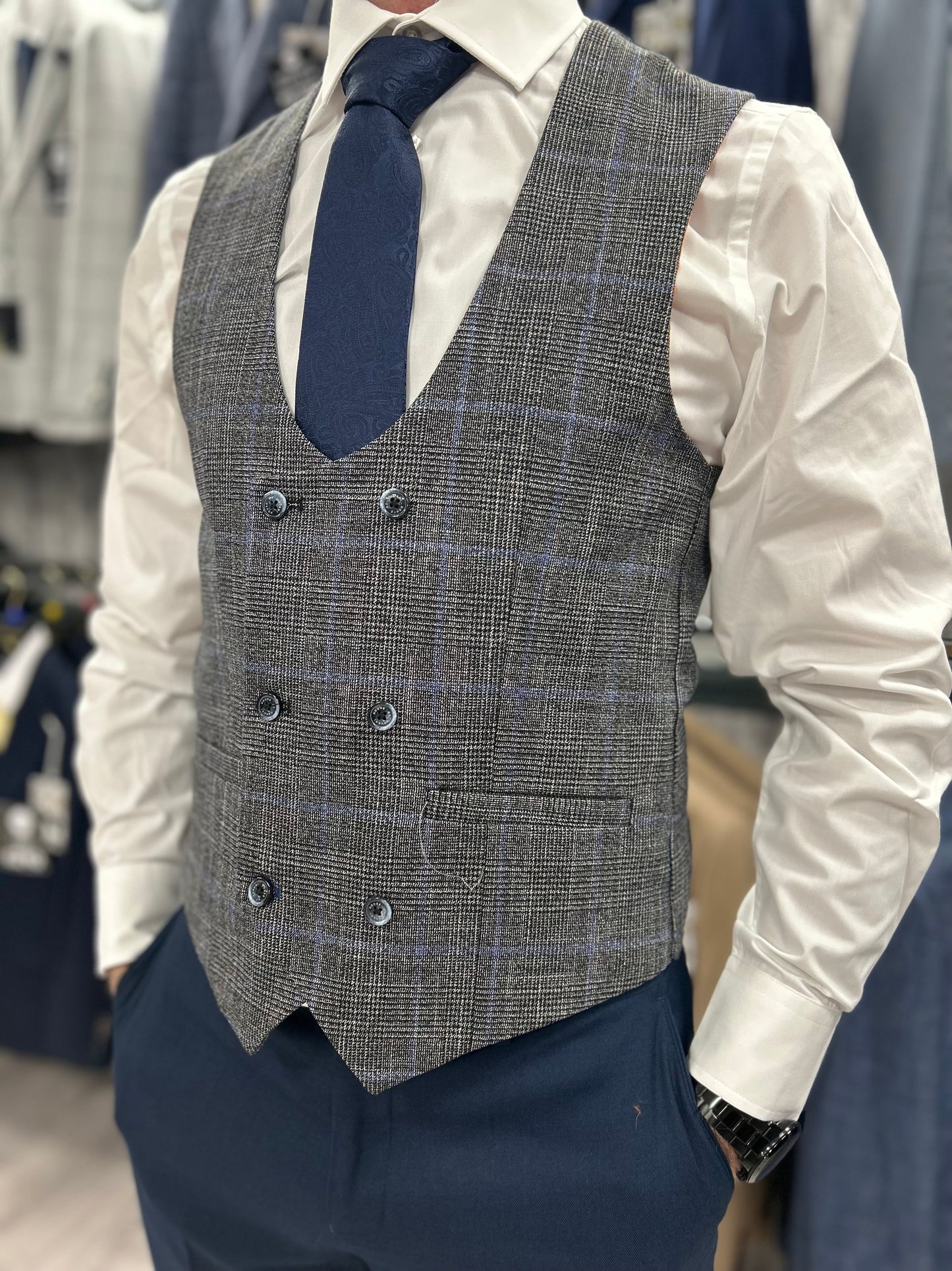 Calvin navy 2 piece with dalton waistcoat suit for hire