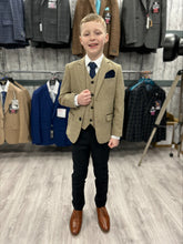 Load image into Gallery viewer, Boy&#39;s Ralph Beige 3 Piece Suit with navy trouser
