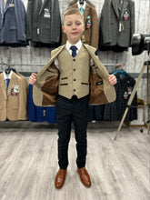 Load image into Gallery viewer, Boy&#39;s Ralph Beige 3 Piece Suit with navy trouser
