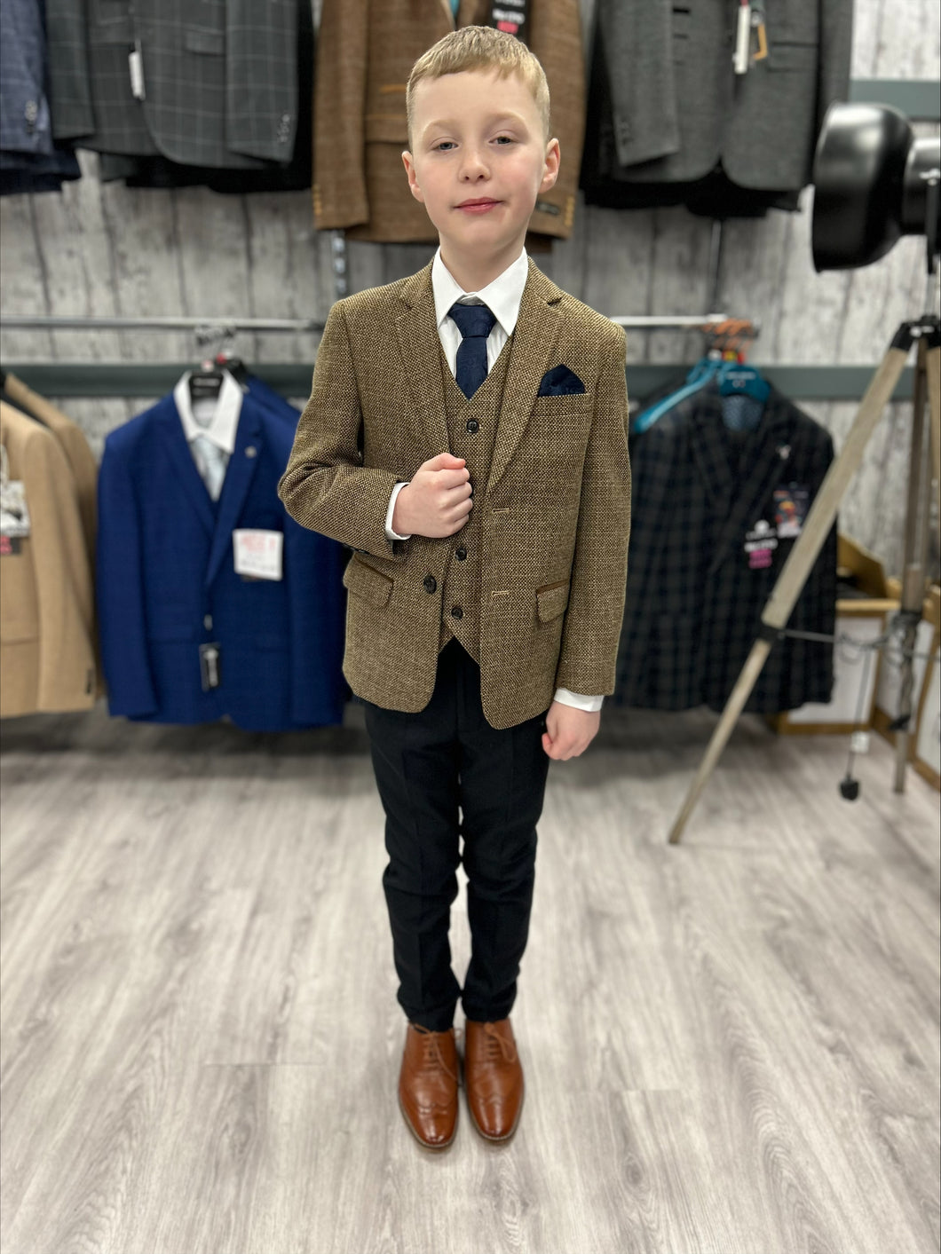 Boy's Ralph Brown 3 Piece Suit with navy trouser