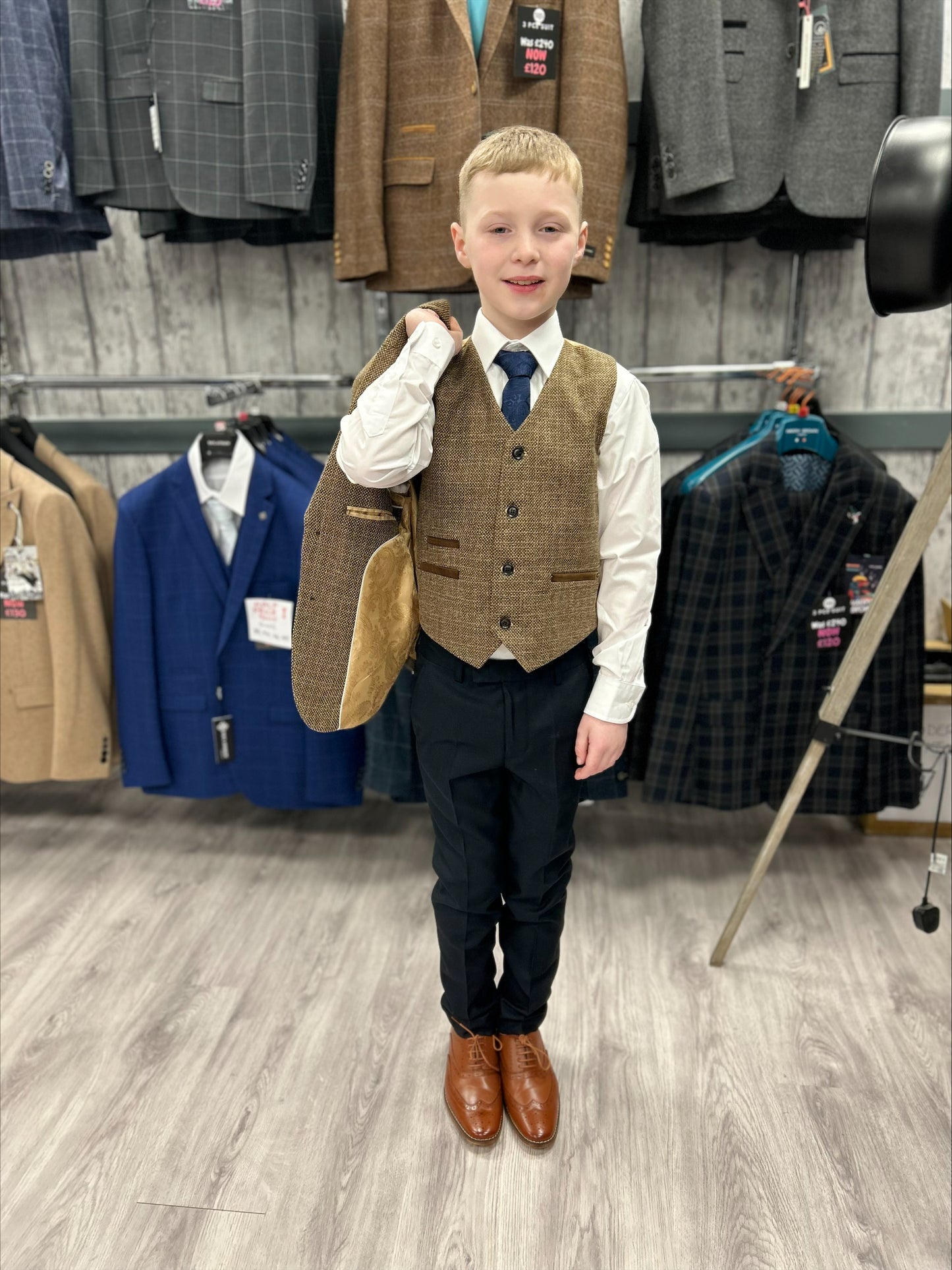 Boy's Ralph Brown 3 Piece Suit with navy trouser