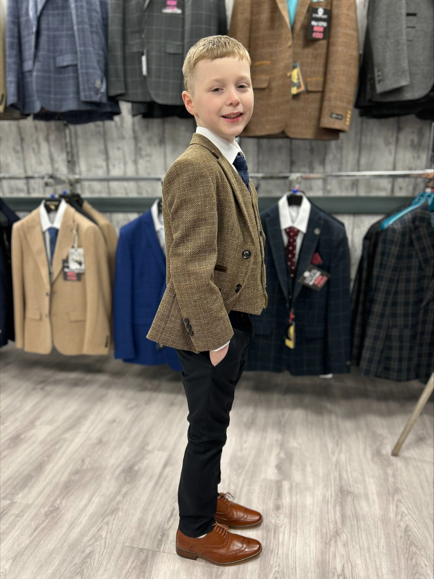 Boy's Ralph Brown 3 Piece Suit with navy trouser