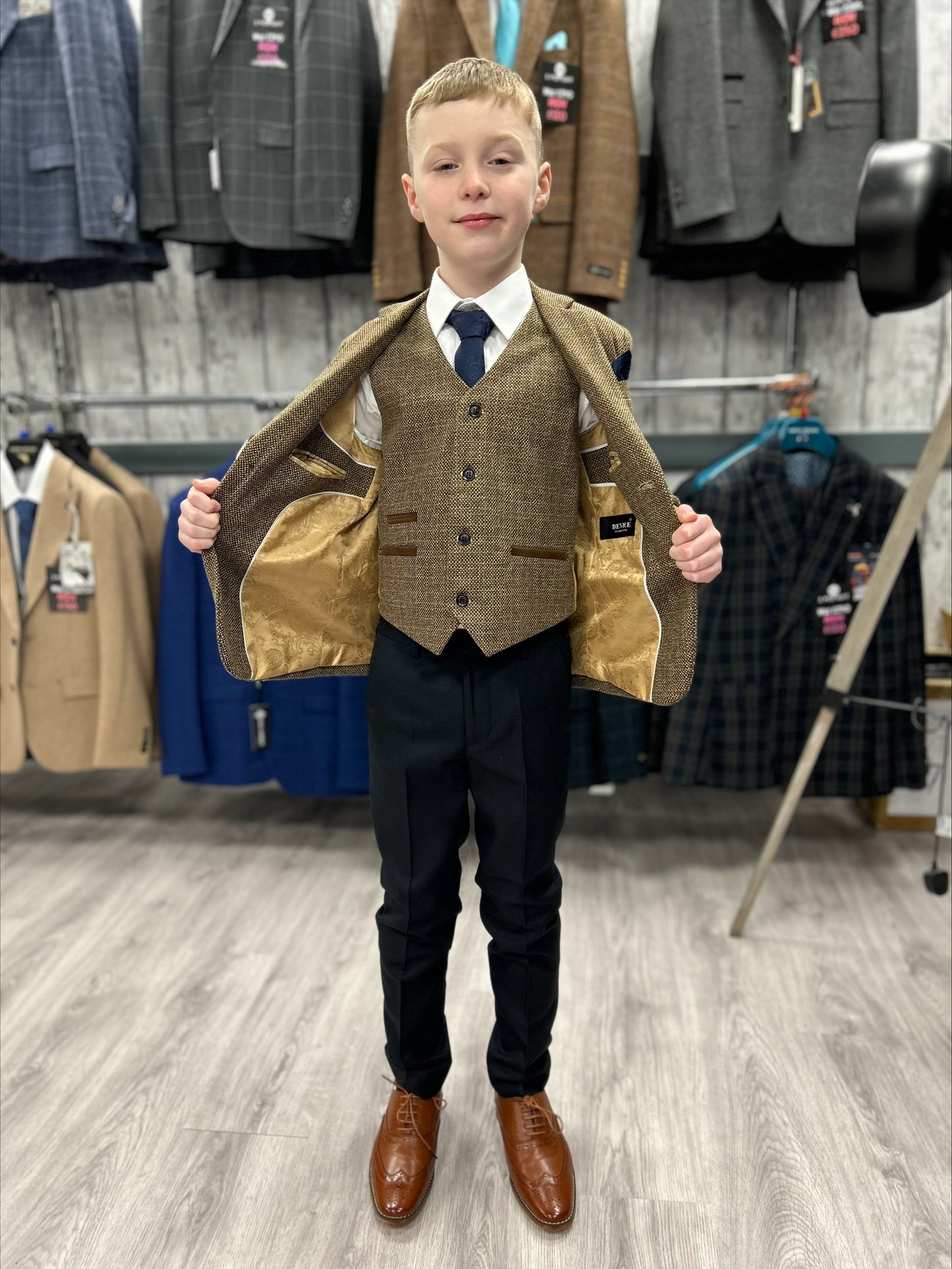 Boy's Ralph Brown 3 Piece Suit with navy trouser