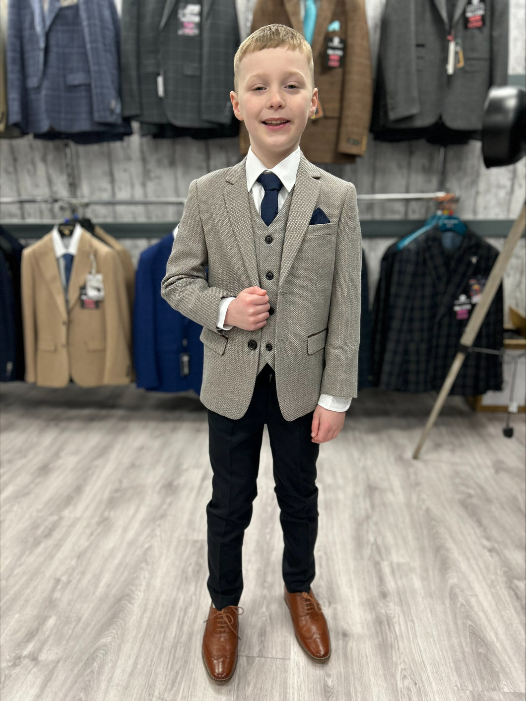 Boy's Ralph Cream 3 Piece Suit with navy trouser