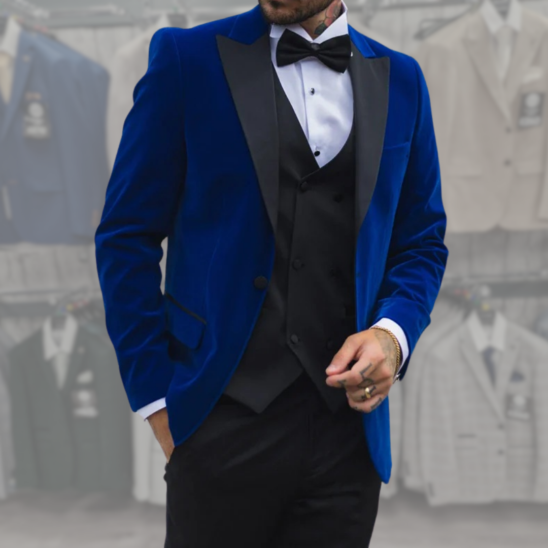 Royal Blue Velvet Tux + Harry Tux Wedding Quotation
