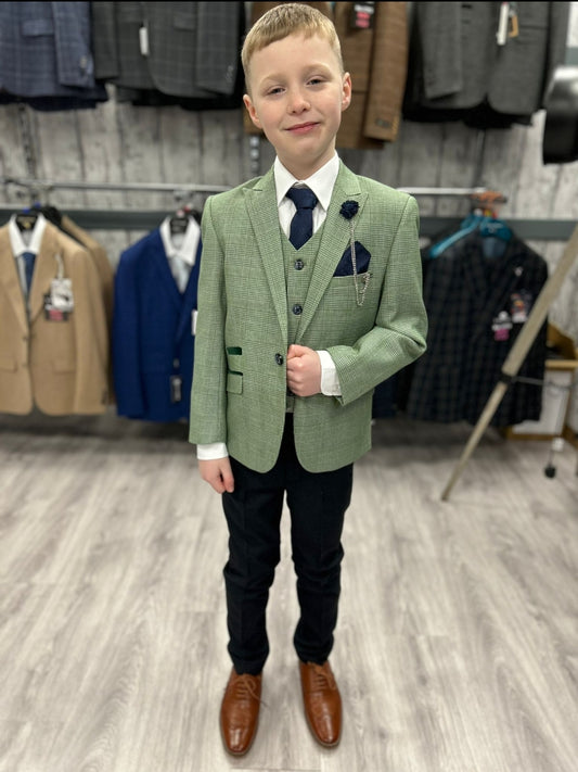 MJ's Sage Micro-Checked Green 3 Piece Suit with navy trouser