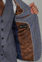 Load image into Gallery viewer, Viktor blue jacket &amp; waistcoat, with calvin blue trouser for hire
