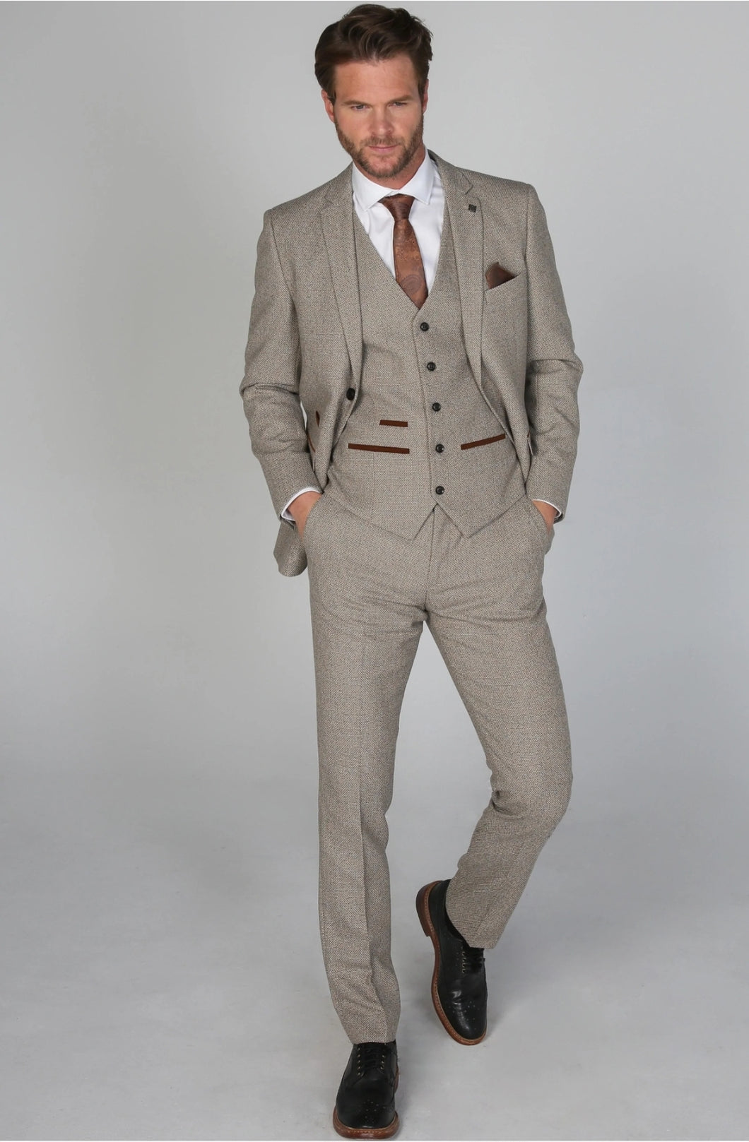 Ralph Beige 3 Piece suit for hire