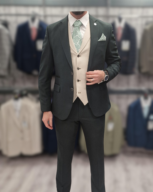 MJ Olive 2 Piece with TC Cream Waistcoat for hire