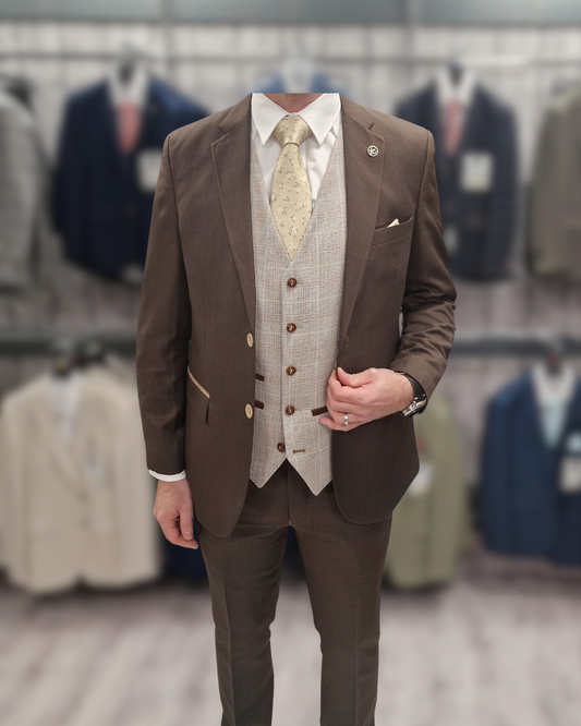 MJ Brown 2 Piece with Leo Beige Waistcoat for hire