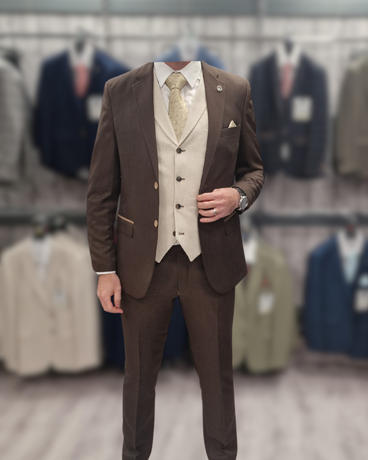 MJ Brown 2 Piece with TC Cream Waistcoat for hire