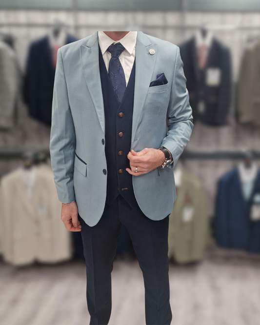 MJ Turquoise Jacket with Navy Waistcoat & Trousers for hire