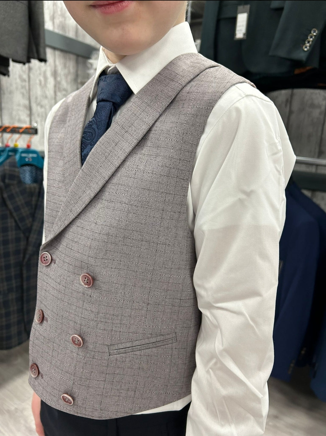 1880 Tiarnan Rose Water Pink 3 Piece Suit with black trouser