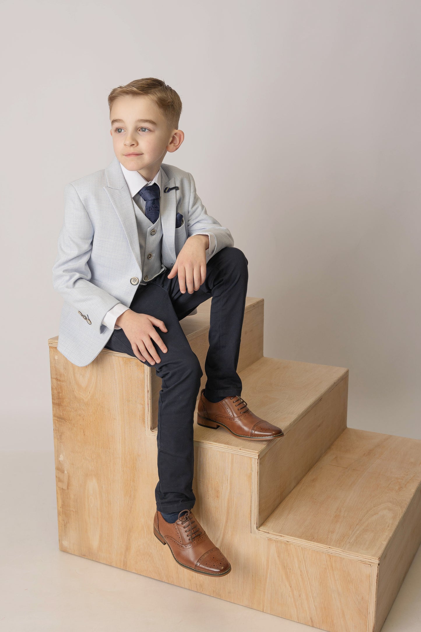 Langford sky boy's suit with navy chino