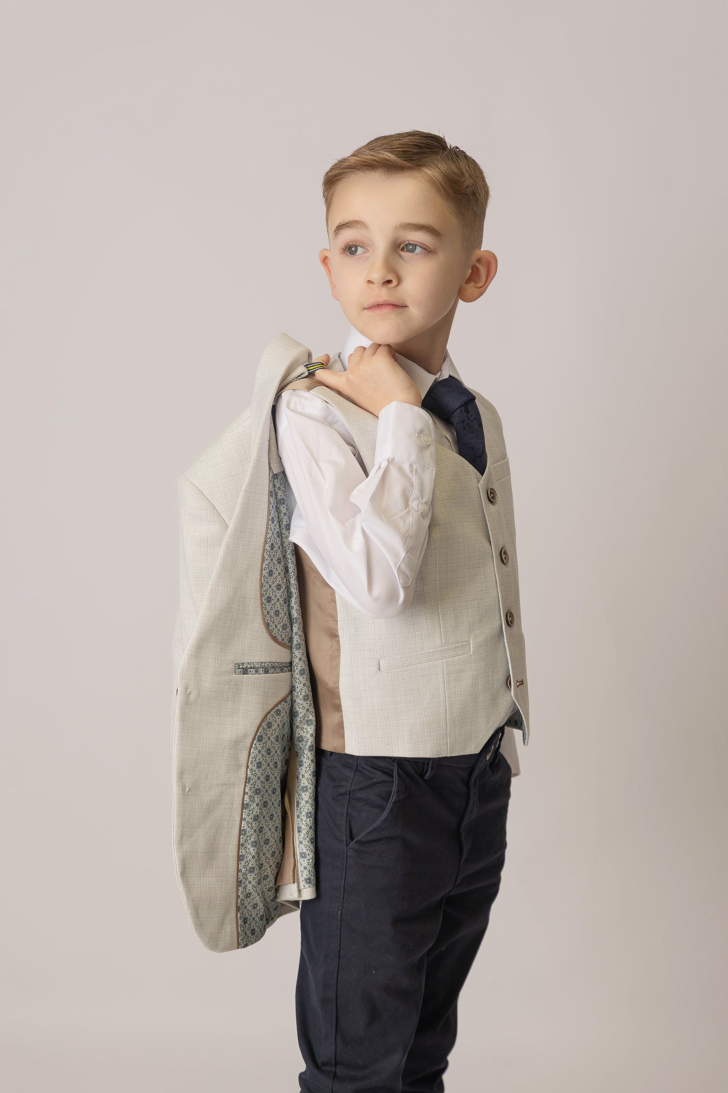 Langford slate boy's suit with navy chino