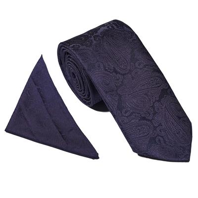 Boys Navy Paisley Tie and hanky set