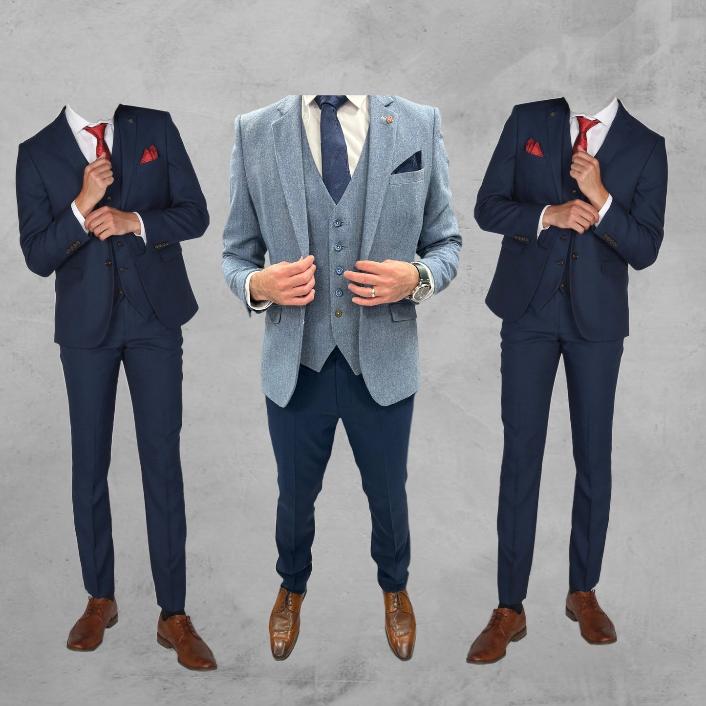 MJ's Blue Tweed + Calvin Navy Hire Wedding Quotation
