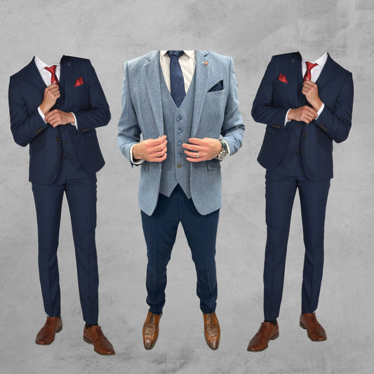 MJ's Blue Tweed + Calvin Navy Hire Wedding Quotation