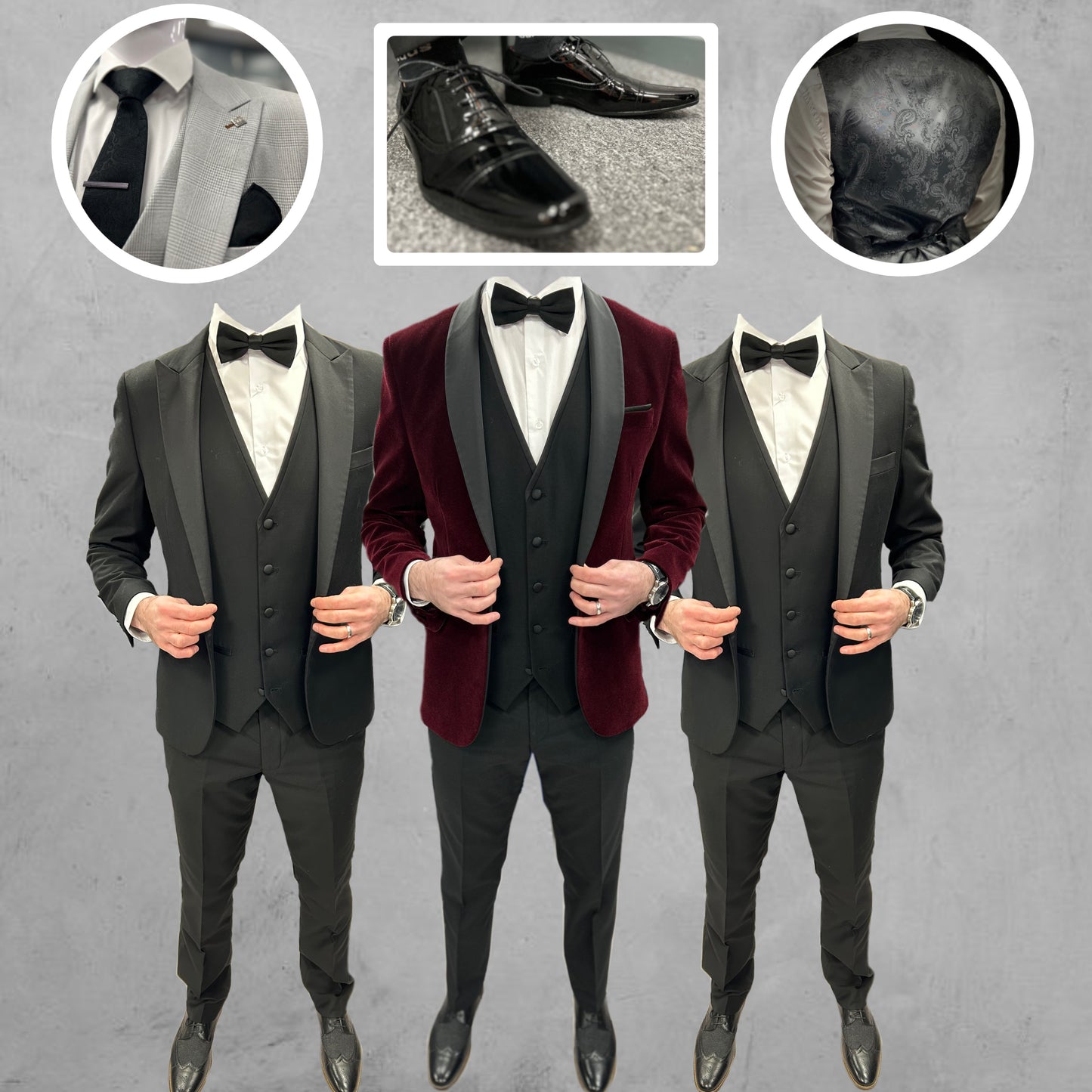 Wine Velvet Tux Jacket and black satin waistcoat + Harry Tux Hire Wedding Quotation
