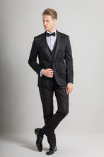 Load image into Gallery viewer, Floral Black Tux 3 Piece Suit
