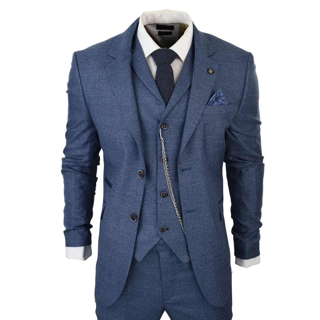 Blue Prince Of Wales 3 Piece Suit