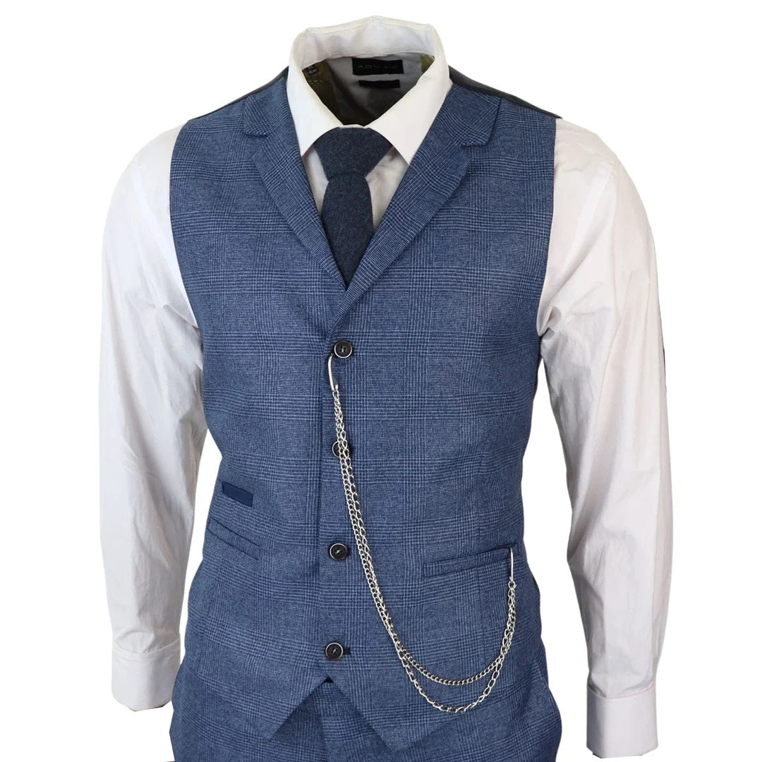Blue Prince Of Wales 3 Piece Suit