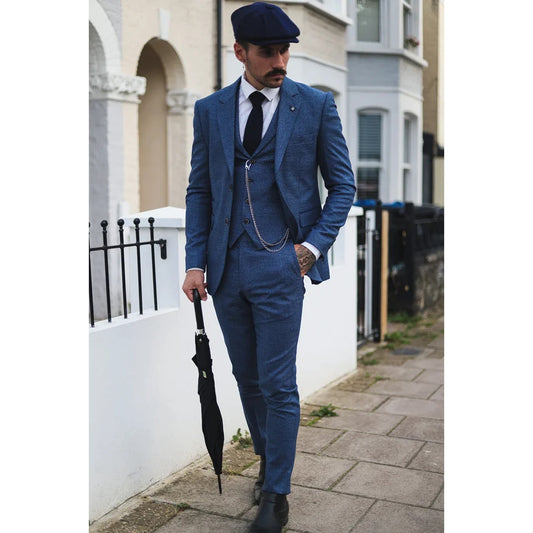 Blue Prince Of Wales 3 Piece Suit