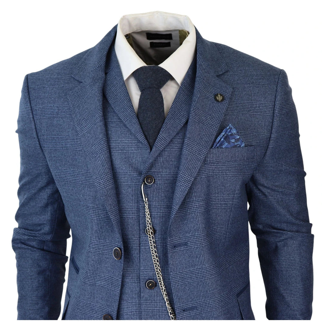 Blue Prince Of Wales 3 Piece Suit